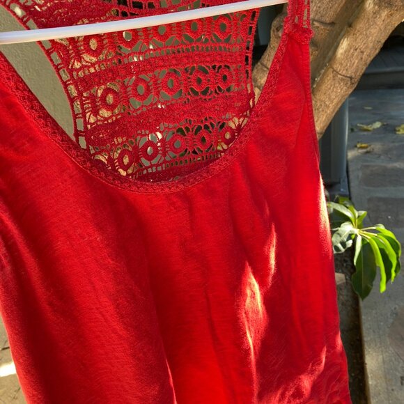 Women's Lucky Brand Red Racer Back Crochet Back Tank Top Size X-Large - Picture 6 of 7